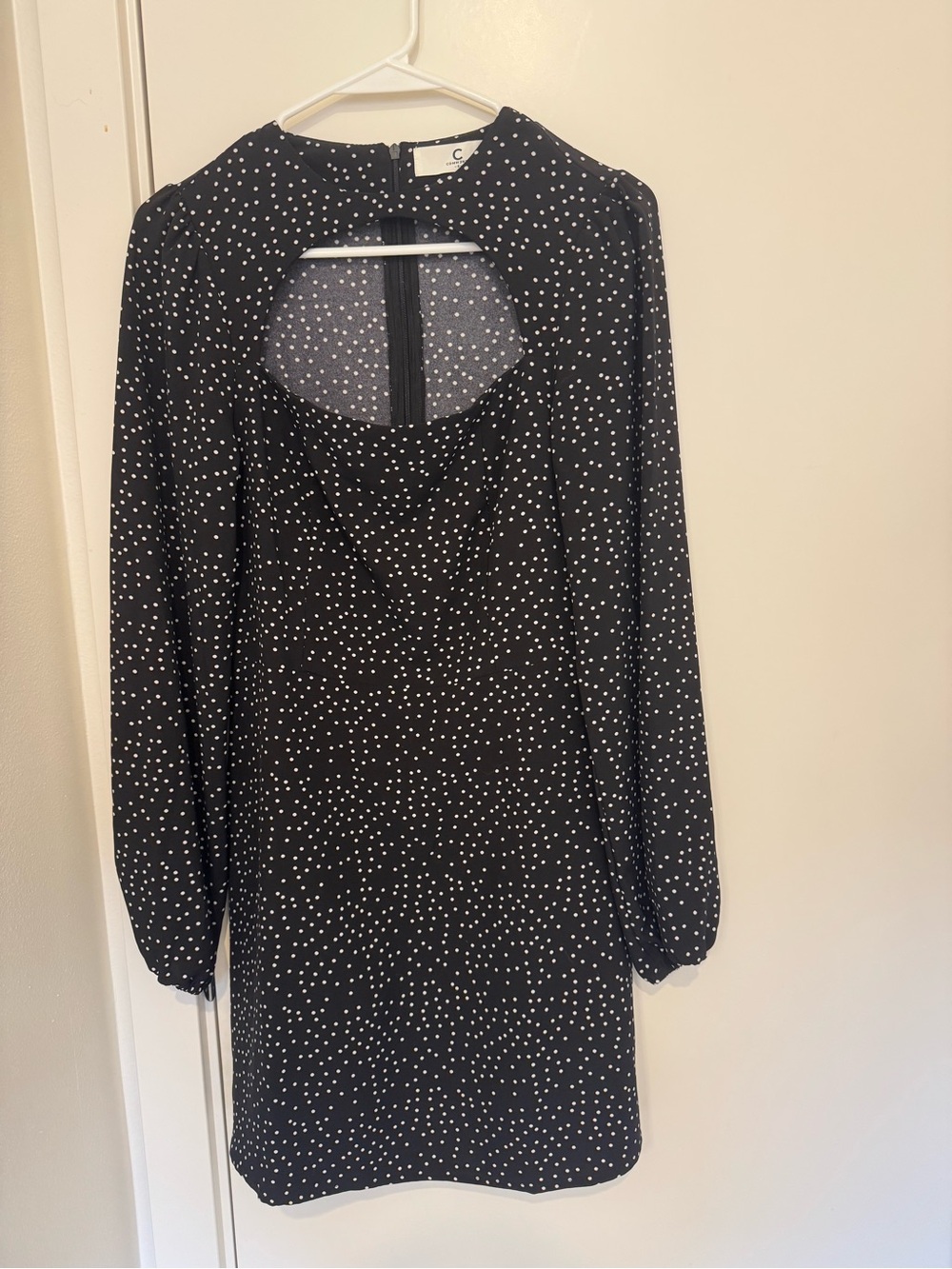 Commense Black and White Polka Dot Long Sleeve Dress